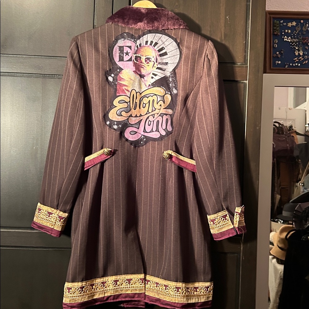 Handcrafted -up cycled ELTON JOHN coat